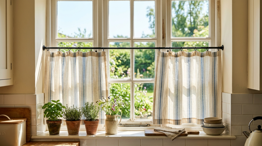 Dollar Tree Tea Towels No-Sew Cafe Curtains DIY finished kitchen window