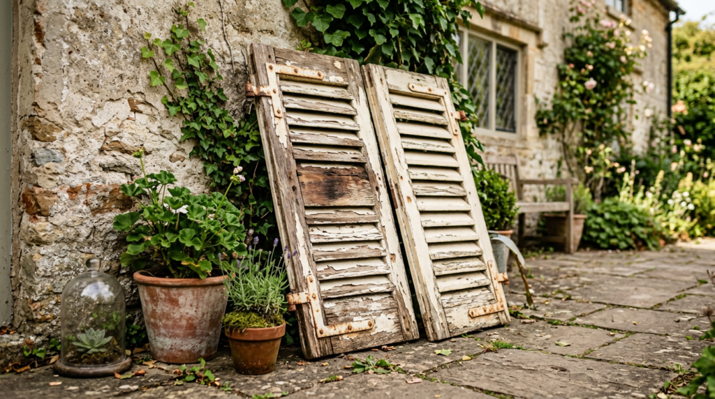 repurposed shutters photo display