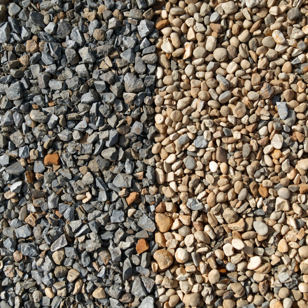 comparison of angular crushed gravel and rounded pea gravel for driveway compaction