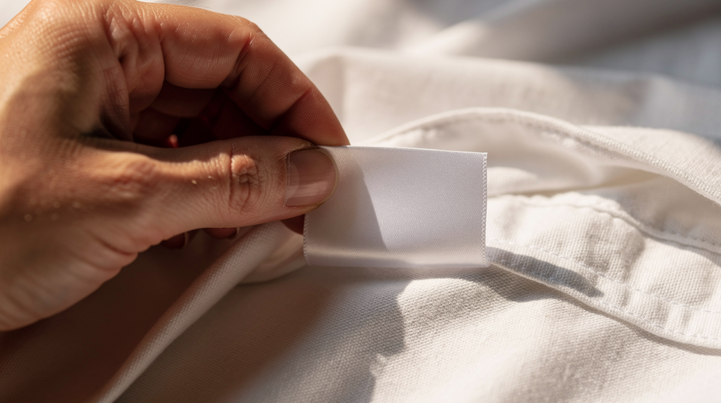 Reading a clothing care label before washing to prevent fabric damage and choose the correct wash settings.